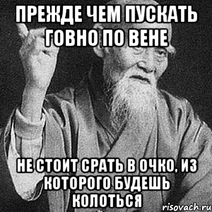 Прежде чем пускать говно по вене Не стоит срать в очко, из которого будешь колоться, Мем Монах-мудрец (сэнсей)