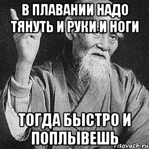 В плавании надо тянуть и руки и ноги Тогда быстро и поплывешь, Мем Монах-мудрец (сэнсей)