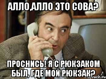 Алло,Алло это Сова? Проснись! Я с рюкзаком был, где мой рюкзак?, Мем шпак