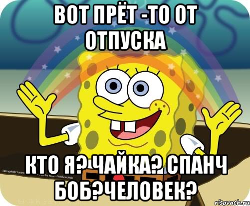 вот прёт -то от отпуска кто я? чайка? спанч боб?человек?, Мем Воображение (Спанч Боб)