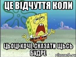 це відчуття коли цьоці хоче сказати щьсь будре, Мем Спанч Боб плачет