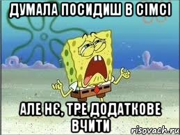 Думала посидиш в сімсі але нє, тре додаткове вчити, Мем Спанч Боб плачет