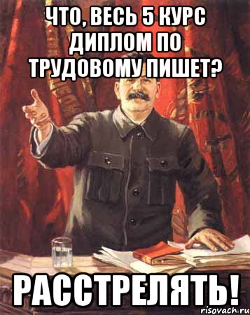 Что, весь 5 курс диплом по трудовому пишет? Расстрелять!, Мем  сталин цветной