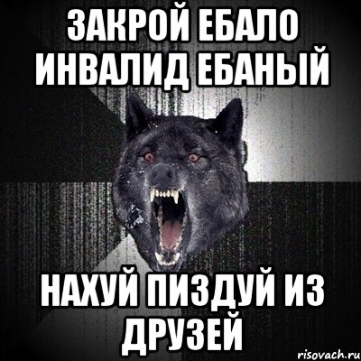 ЗАКРОЙ ЕБАЛО ИНВАЛИД ЕБАНЫЙ НАХУЙ ПИЗДУЙ ИЗ ДРУЗЕЙ, Мем Сумасшедший волк