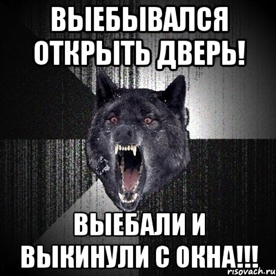 ВЫЕБЫВАЛСЯ ОТКРЫТЬ ДВЕРЬ! ВЫЕБАЛИ И ВЫКИНУЛИ С ОКНА!!!, Мем Сумасшедший волк