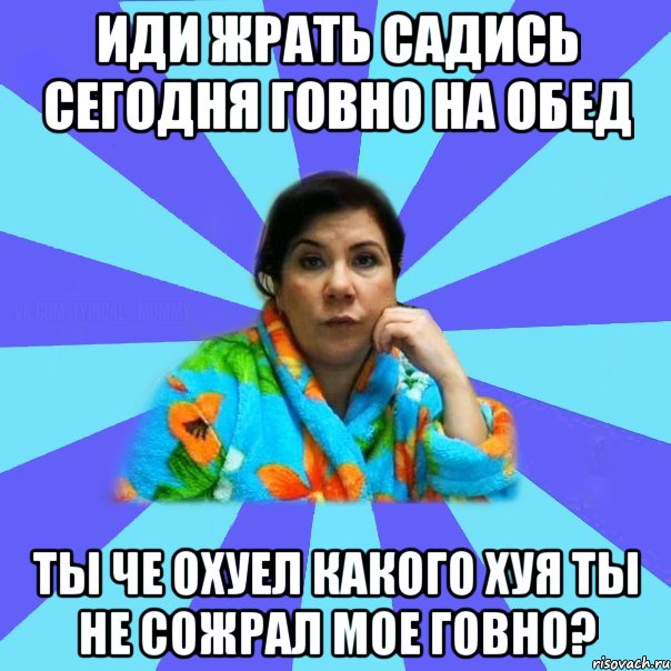 Иди жрать садись сегодня говно на обед Ты че охуел какого хуя ты не сожрал мое говно?, Мем типичная мама