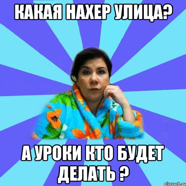 КАКАЯ НАХЕР УЛИЦА? А УРОКИ КТО БУДЕТ ДЕЛАТЬ ?, Мем типичная мама