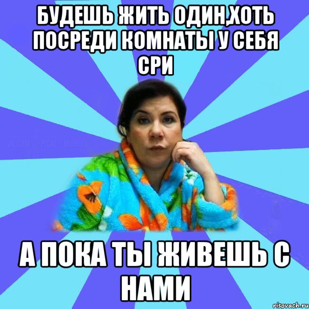 Будешь жить один,хоть посреди комнаты у себя сри А ПОКА ТЫ ЖИВЕШЬ С НАМИ, Мем типичная мама