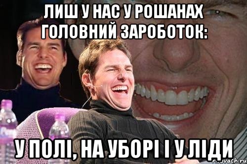 лиш У НАС У РОШАНАх головний зароботок: у полі, на уборі і у ліди, Мем том круз