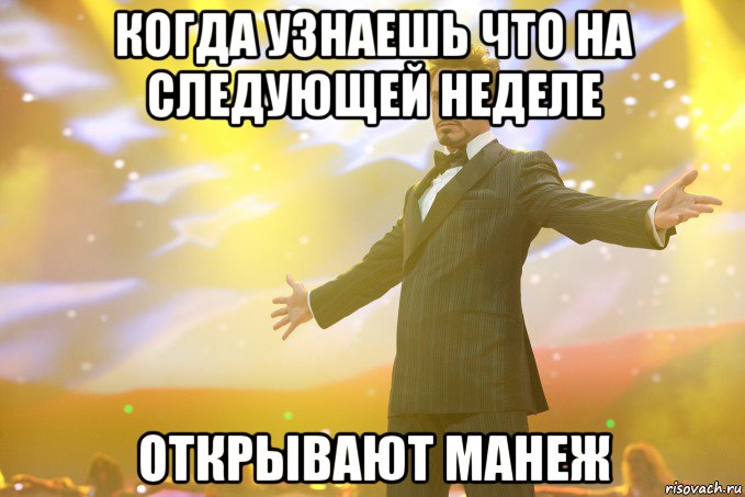 Когда узнаешь что на следующей неделе открывают манеж, Мем Тони Старк (Роберт Дауни младший)