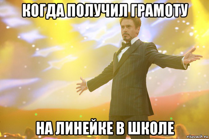 Когда получил грамоту На линейке в школе, Мем Тони Старк (Роберт Дауни младший)