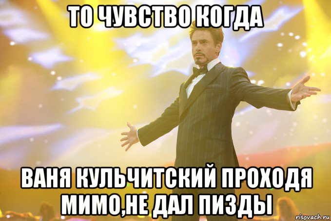 то чувство когда Ваня Кульчитский проходя мимо,не дал пизды, Мем Тони Старк (Роберт Дауни младший)