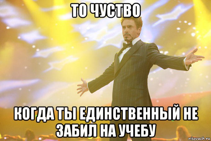 То чуство когда ты единственный не забил на учебу, Мем Тони Старк (Роберт Дауни младший)