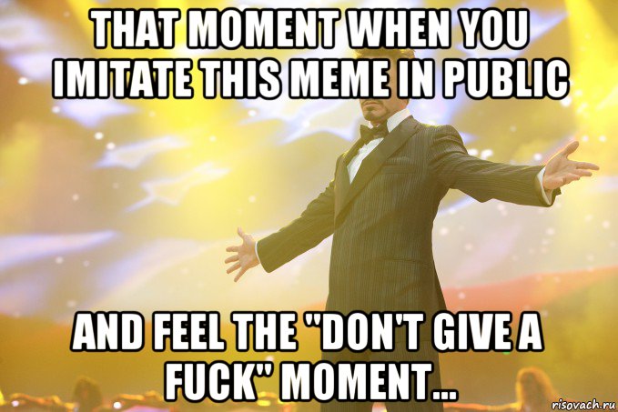 That moment when you imitate this meme in public and feel the "don't give a fuck" moment..., Мем Тони Старк (Роберт Дауни младший)