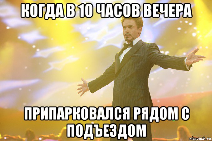 КОГДА В 10 ЧАСОВ ВЕЧЕРА ПРИПАРКОВАЛСЯ РЯДОМ С ПОДЪЕЗДОМ, Мем Тони Старк (Роберт Дауни младший)