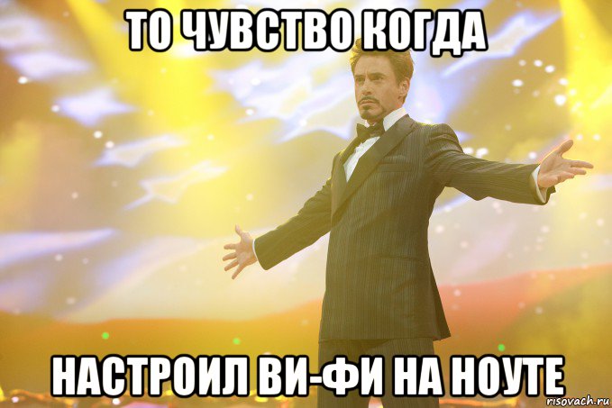 то чувство когда настроил ви-фи на ноуте, Мем Тони Старк (Роберт Дауни младший)