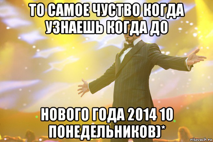 То самое чуство когда узнаешь когда до Нового Года 2014 10 понедельникоВ)*, Мем Тони Старк (Роберт Дауни младший)