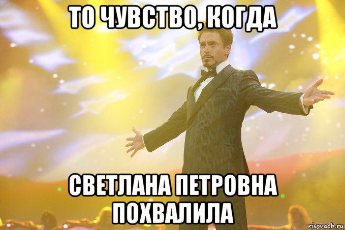 То чувство, когда Светлана Петровна похвалила, Мем Тони Старк (Роберт Дауни младший)