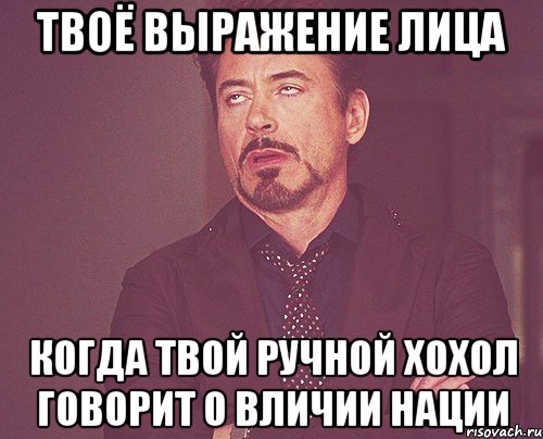 твоё выражение лица когда твой ручной хохол говорит о вличии нации, Мем твое выражение лица