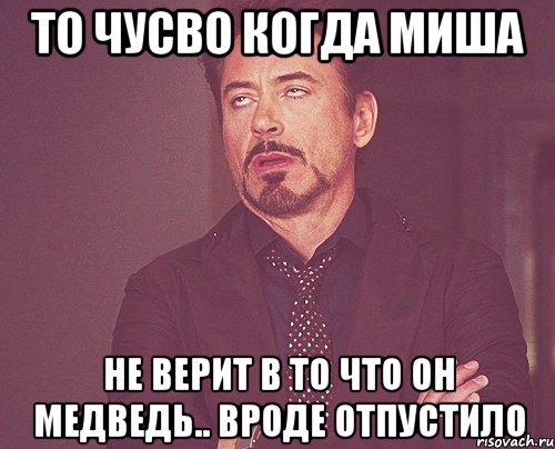 То чусво когда Миша Не верит в то что он медведь.. Вроде отпустило, Мем твое выражение лица