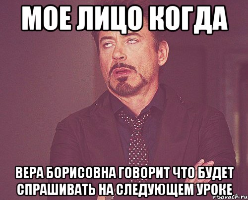 Мое лицо когда Вера Борисовна говорит что будет спрашивать на следующем уроке, Мем твое выражение лица