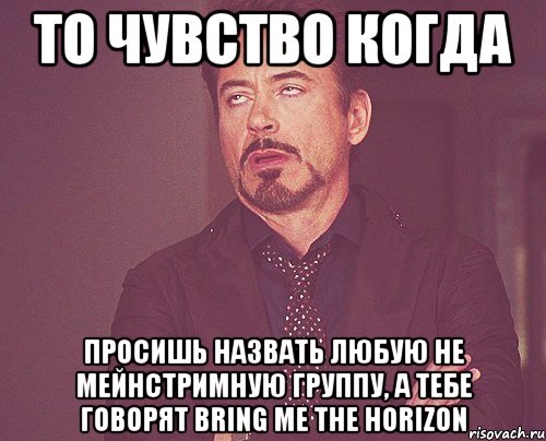 ТО ЧУВСТВО КОГДА ПРОСИШЬ НАЗВАТЬ ЛЮБУЮ НЕ МЕЙНСТРИМНУЮ ГРУППУ, А ТЕБЕ ГОВОРЯТ BRING ME THE HORIZON, Мем твое выражение лица