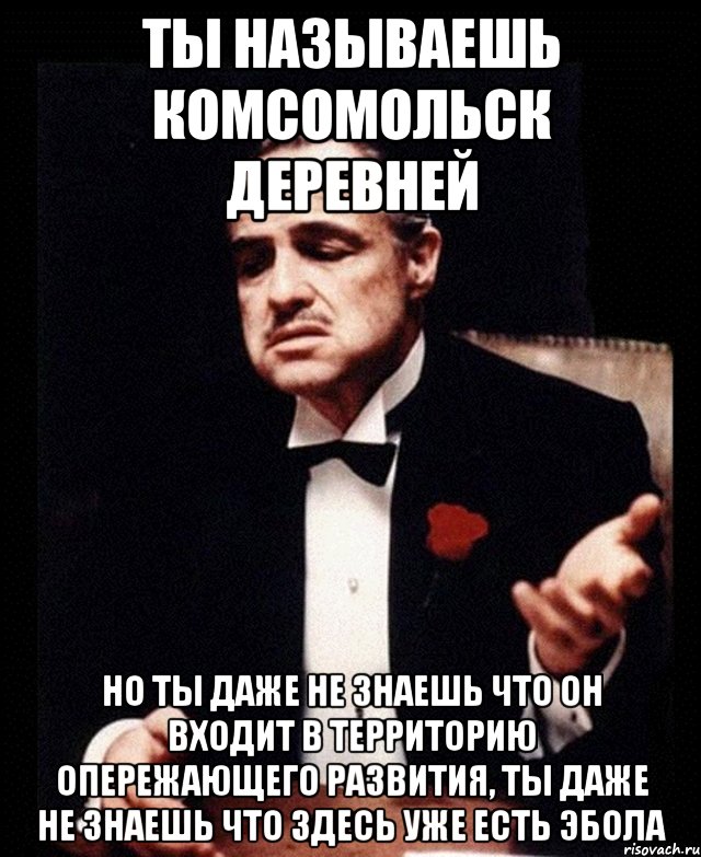 Ты называешь комсомольск деревней Но ты даже не знаешь что он входит в территорию опережающего развития, ты даже не знаешь что здесь уже есть эбола, Мем ты делаешь это без уважения