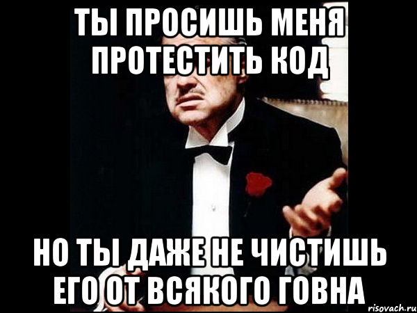 Ты просишь меня протестить код Но ты даже не чистишь его от всякого говна, Мем ты делаешь это без уважения