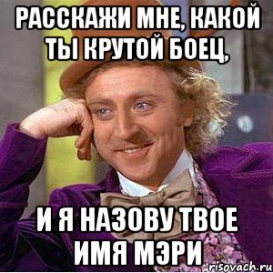 Расскажи мне, какой ты крутой боец, И я назову твое имя Мэри, Мем Ну давай расскажи (Вилли Вонка)