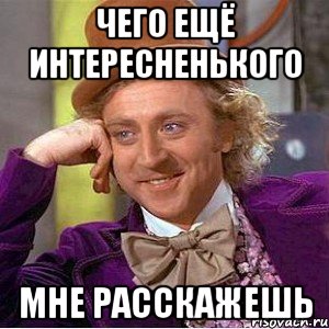 чего ещё интересненького мне расскажешь, Мем Ну давай расскажи (Вилли Вонка)