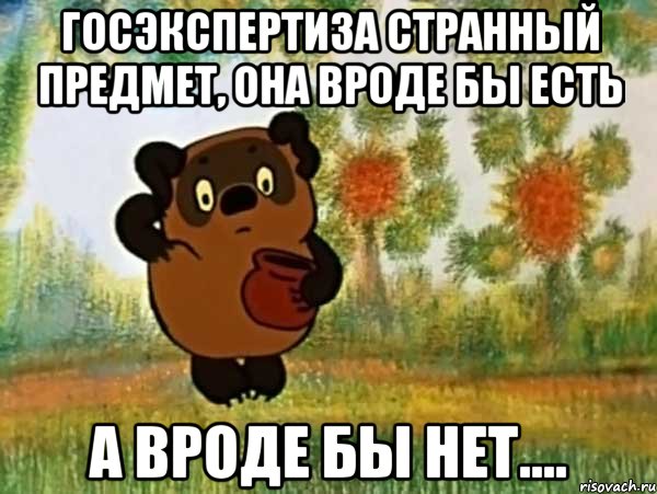 Госэкспертиза странный предмет, она вроде бы есть а вроде бы нет...., Мем Винни пух чешет затылок