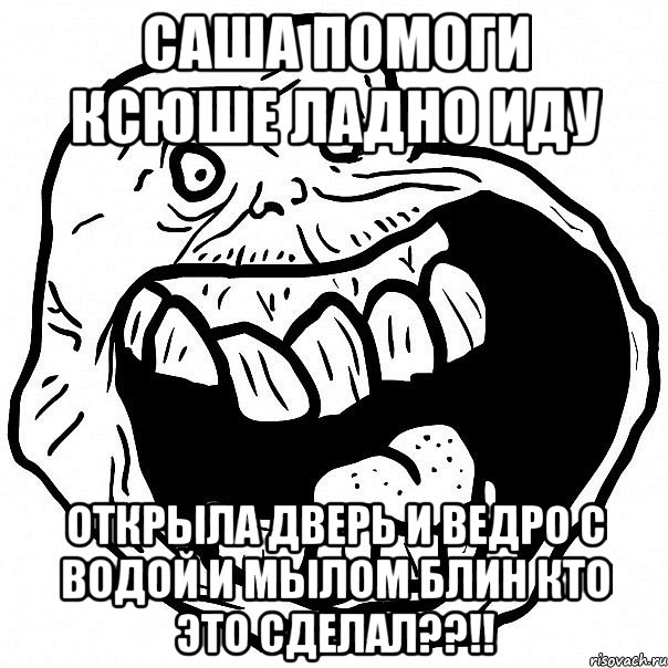 Саша помоги Ксюше ладно иду открыла дверь и ведро с водой и мылом блин кто это сделал??!!, Мем всегда один