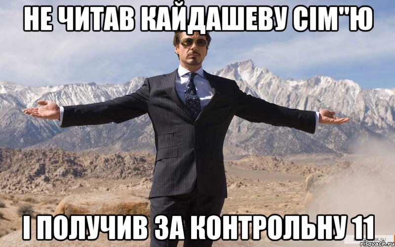 НЕ ЧИТАВ КАЙДАШЕВУ СІМ"Ю І ПОЛУЧИВ ЗА КОНТРОЛЬНУ 11, Мем железный человек