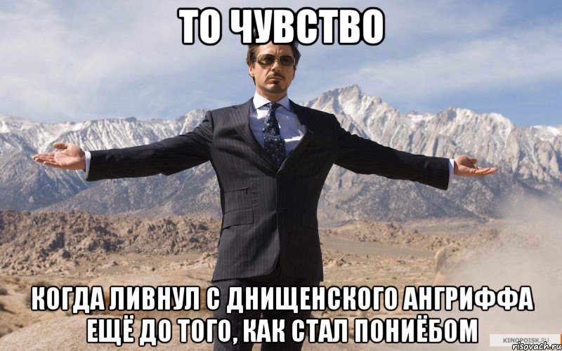 то чувство когда ливнул с днищенского ангриффа ещё до того, как стал пониёбом, Мем железный человек