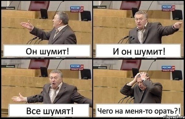 Он шумит! И он шумит! Все шумят! Чего на меня-то орать?!, Комикс Жирик в шоке хватается за голову