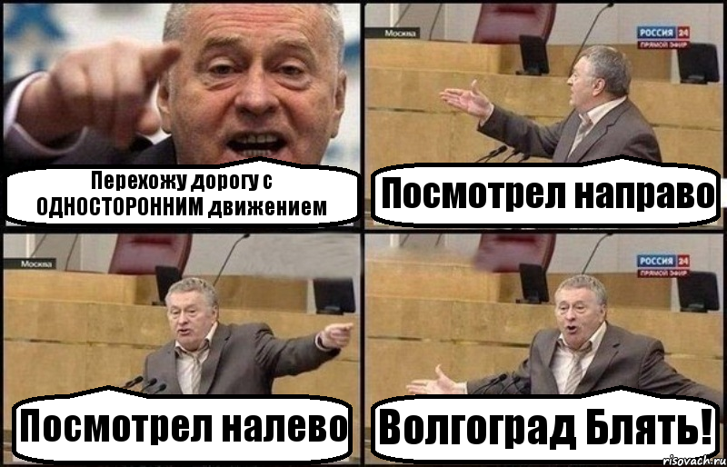 Перехожу дорогу с ОДНОСТОРОННИМ движением Посмотрел направо Посмотрел налево Волгоград Блять!, Комикс Жириновский