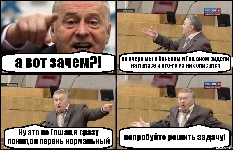 а вот зачем?! во вчера мы с Ваньком и Гошаном сидели на паласе и кто-то из них описался Ну это не Гошан,я сразу понял,он перень нормальный попробуйте решить задачу!, Комикс Жириновский