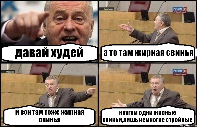 давай худей а то там жирная свинья и вон там тоже жирная свинья кругом одни жирные свиньи,лишь немногие стройные, Комикс Жириновский