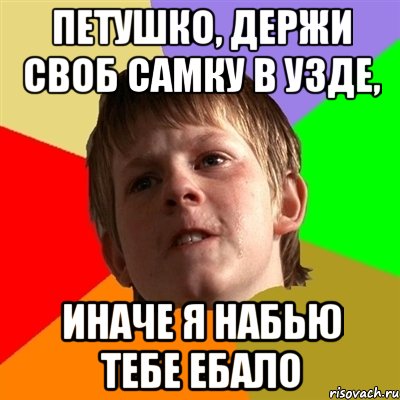 Петушко, держи своб самку в узде, иначе я набью тебе ебало, Мем Злой школьник