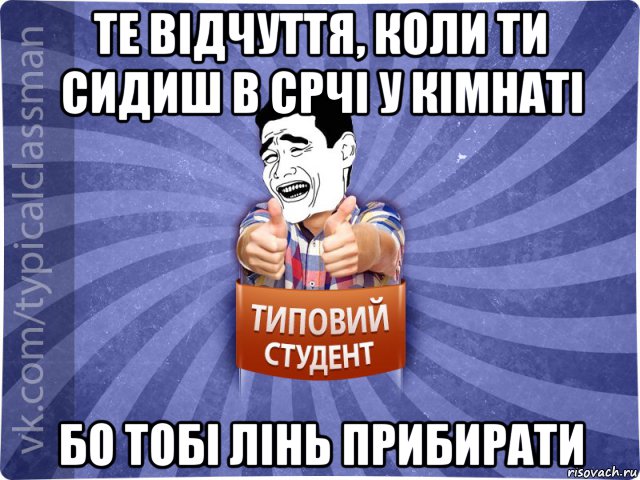 те відчуття, коли ти сидиш в срчі у кімнаті бо тобі лінь прибирати, Мем Типовий студент