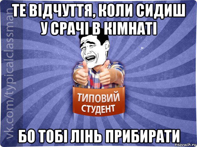 те відчуття, коли сидиш у срачі в кімнаті бо тобі лінь прибирати, Мем Типовий студент