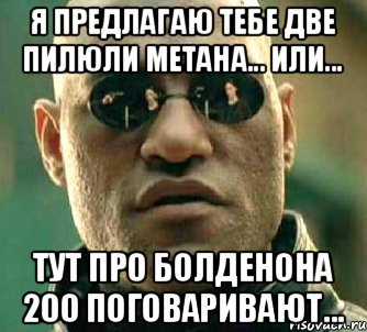 Я предлагаю тебе две пилюли метана... или... тут про болденона 200 поговаривают..., Мем  а что если я скажу тебе