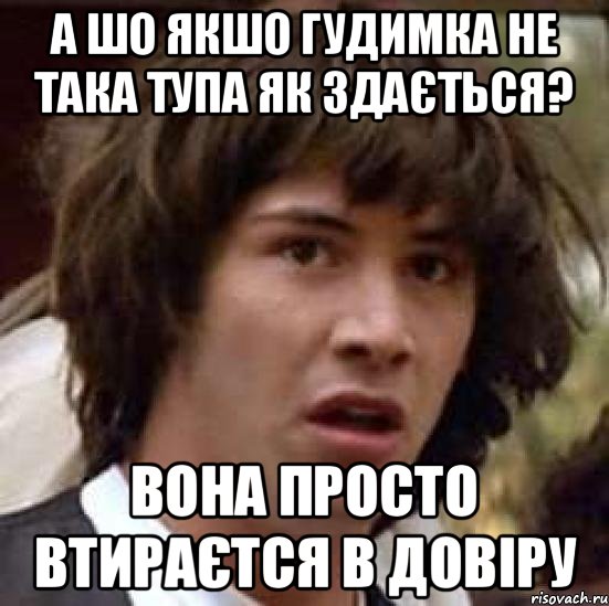 а шо якшо гудимка не така тупа як здається? вона просто втираєтся в довіру, Мем А что если (Киану Ривз)