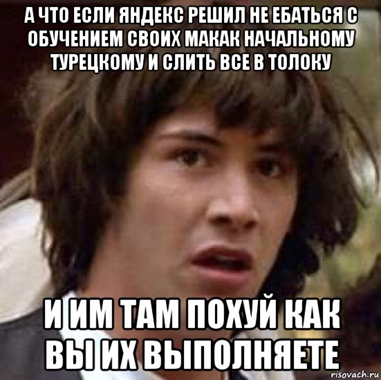 а что если яндекс решил не ебаться с обучением своих макак начальному турецкому и слить все в толоку и им там похуй как вы их выполняете, Мем А что если (Киану Ривз)