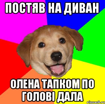 постяв на диван Олена тапком по голові дала, Мем Advice Dog