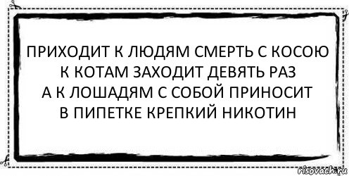 приходит к людям смерть с косою
к котам заходит девять раз
а к лошадям с собой приносит
в пипетке крепкий никотин , Комикс Асоциальная антиреклама