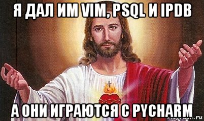 я дал им vim, psql и ipdb а они играются с pycharm, Мем  БОГ