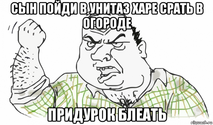 сын пойди в унитаз харе срать в огороде придурок блеать, Мем Будь мужиком