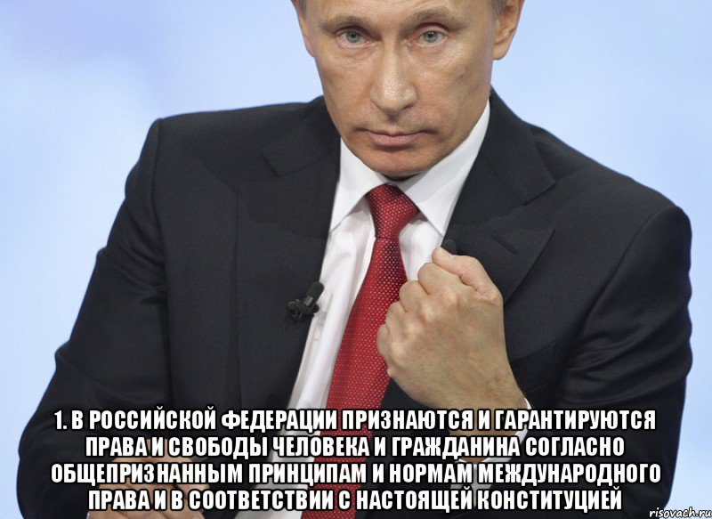  1. В Российской Федерации признаются и гарантируются права и свободы человека и гражданина согласно общепризнанным принципам и нормам международного права и в соответствии с настоящей Конституцией