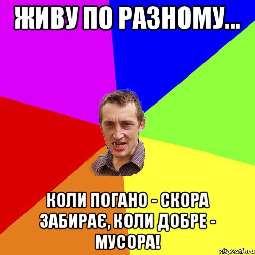 живу по разному... коли погано - скора забирає, коли добре - мусора!, Мем Чоткий паца